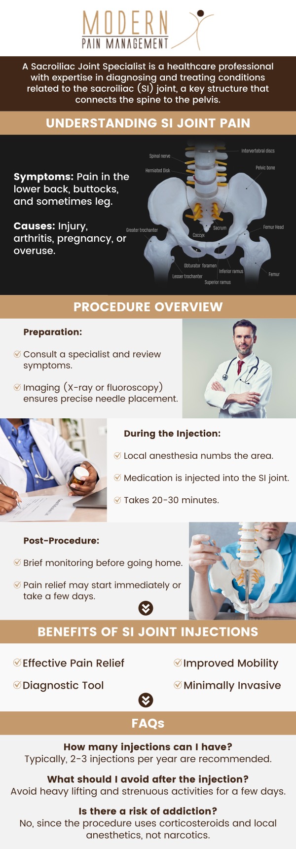 Welcome to our specialized clinic dedicated to relieving sacroiliac (SI) joint pain through innovative techniques and personalized care. Our facility prioritizes your well-being with advanced treatments designed to restore mobility and enhance your quality of life. Discover effective solutions and compassionate support for SI joint pain at our clinic with Dr. George Atallah, D.O., and his committed team. For more information, please contact us or book an appointment online. We have convenient locations to serve you in Houston, TX, and Sugar Land, TX. Welcome to our specialized clinic dedicated to relieving sacroiliac (SI) joint pain through innovative techniques and personalized care. Our facility prioritizes your well-being with advanced treatments designed to restore mobility and enhance your quality of life. Discover effective solutions and compassionate support for SI joint pain at our clinic with Dr. George Atallah, D.O., and his committed team. For more information, please contact us or book an appointment online. We have convenient locations to serve you in Houston, TX, and Sugar Land, TX.
