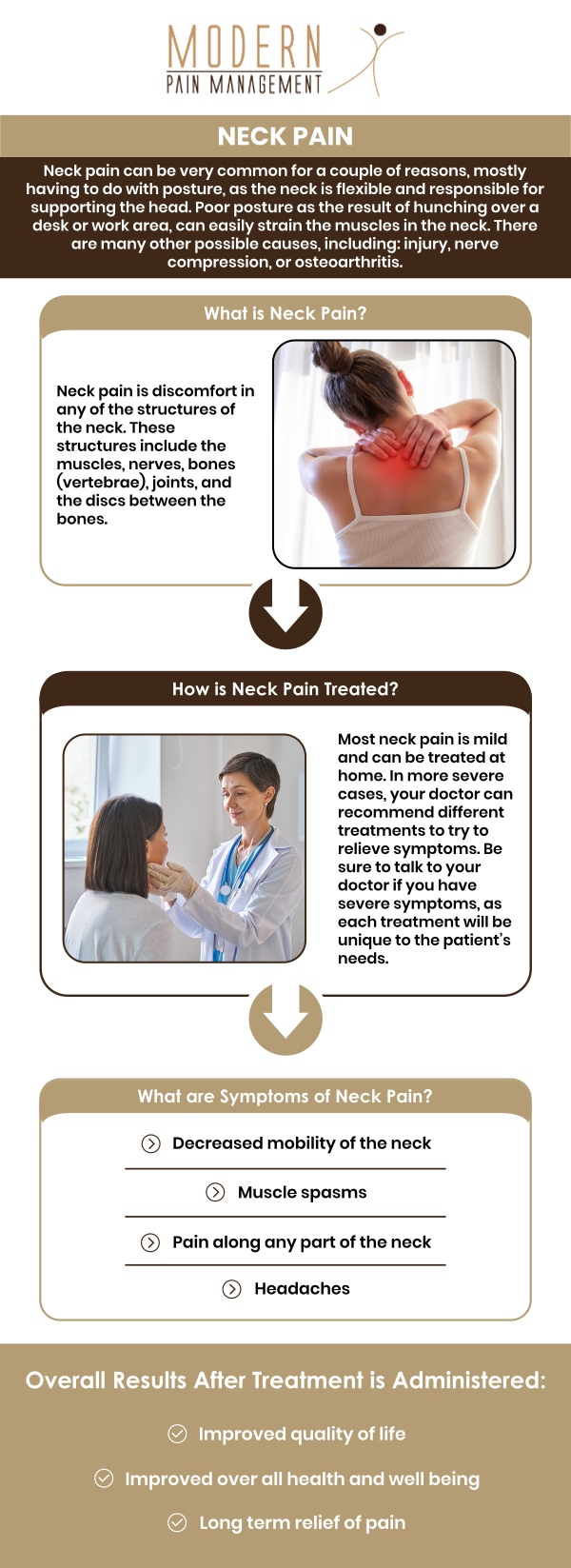 Neck pain that shoots down your arm may be a sign of nerve irritation, cervical spine conditions, or other underlying issues affecting your nerves. At Modern Pain Management, Dr. George Atallah, D.O., and the team provide personalized evaluations and advanced pain management solutions to help identify the source of discomfort and support improved function. Contact us today or schedule a consultation. We are located at 12930 Dairy Ashford Rd #501-504, Sugar Land, TX 77478.